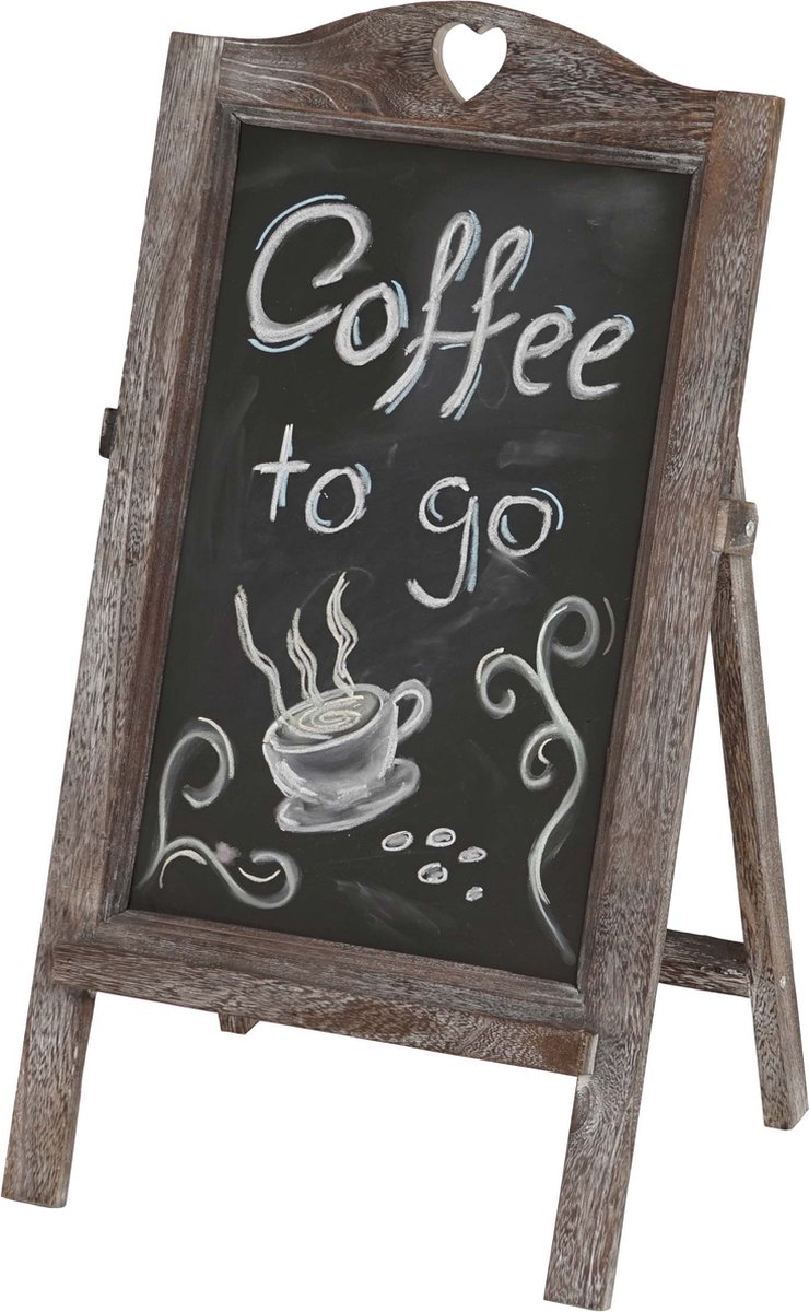 Cosmo Casa Reclamebord - Krijtbordstandaard - Shabby Look - Vintage Ontwerp - 66x37x27cm - Bruin