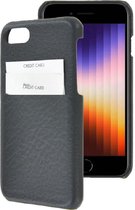 Coque Iphone SE 2020 - Coque iPhone 7 / iPhone 8 / iPhone 6 / 6s Coque arrière en cuir véritable Zwart avec porte-cartes