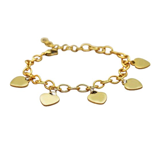 Plux Fashion 5 Hart Armband - Goud - 6mm/16cm + 5cm verlengstuk - Sieraden - Gouden Armband - 5 Heart Bracelet - Stainless Steel - Sieraden - Valentijn Armband - Schakel Armband - Sieraden Cadeau - Luxe Style - Duurzame Kwaliteit - Valentijn