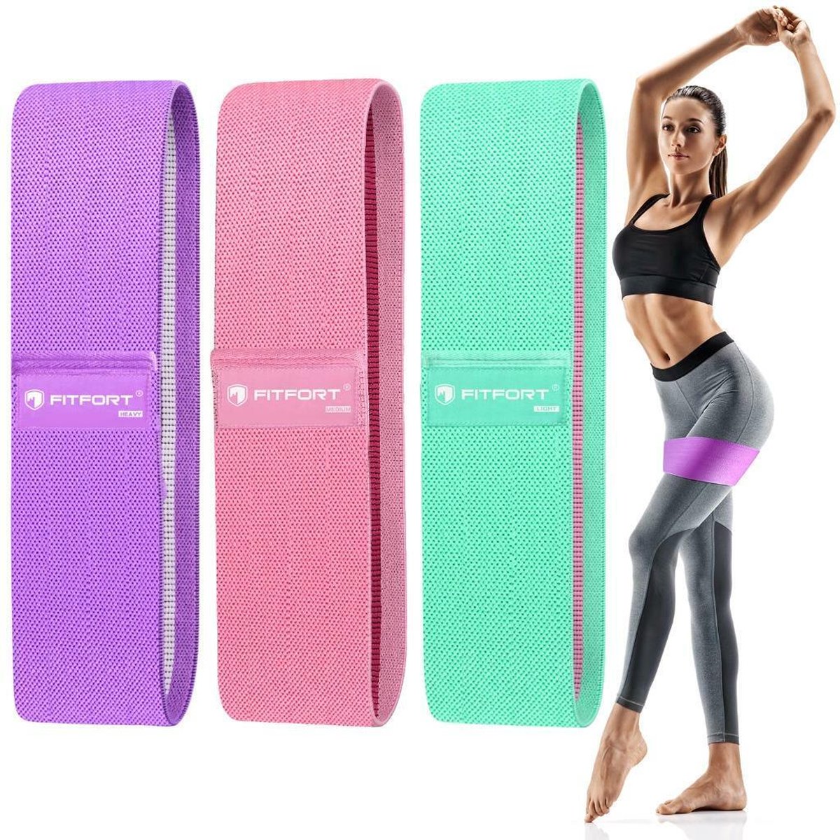 Weerstandsbanden voor benen en billen - Antislip elastische banden, trainingsbanden op 3 niveaus voor dames, fitnessband voor squats, bilspieren, heupen