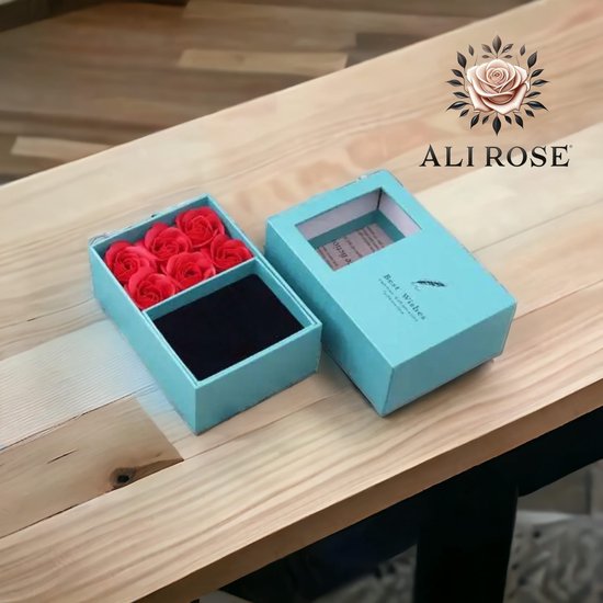 AliRose - Cadeau Box - 6 Zeep Rozen - Geschenkset Blauw - Sieraad Niet Inbegrepen - Valentijn - Romantiek - Amor - Liefde - Love - Partner - Cadeau - Aanzoek - Bruiloft - TikTok - Instagram