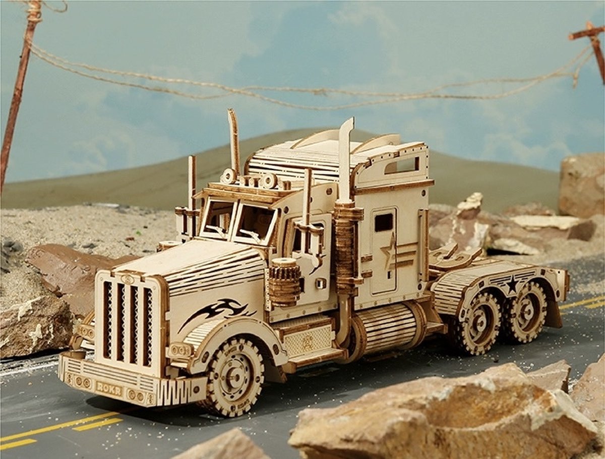 Nixnix - Truck 3D Puzzel - Modelbouwpakket - Vrachtwagen - Hout - Bouwpakket - Vrachtauto - Bouwpakketten Volwassenen en Kinderen - Building Kit - Hout Puzzel - Zonder lijm - Schaal 1:40 - 286 Stukjes