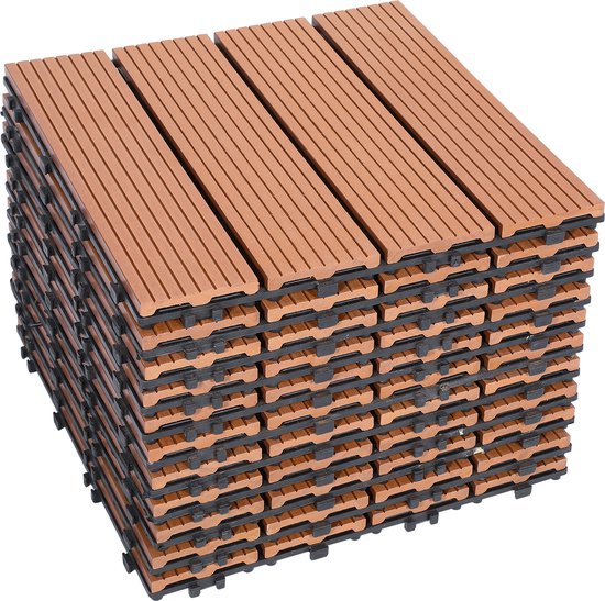 Ansobea WPC Terrastegels, 30 x 60 cm, houten tegels, set van 12 voor 2 m², balkontegels in houtlook, balkontegels met kliksysteem, terrasplanken, waterdicht, voor balkon en terras (bruin