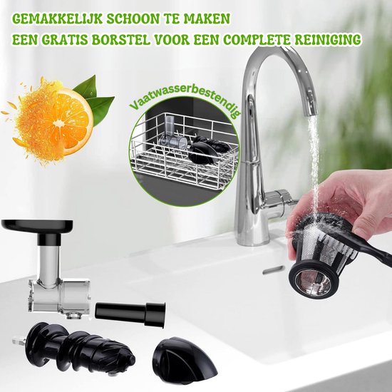 Sapcentrifuges Groenten En Fruit - Elektrische Sapcentrifuge voor Groenten en Fruit met Eenvoudige Reiniging, Achteruit-kauwfunctie, Stille Werking (60 dB), Eenvoudige Montage - Inclusief Reinigingsborstel en 2 Handige Kopjes — afbeelding 3
