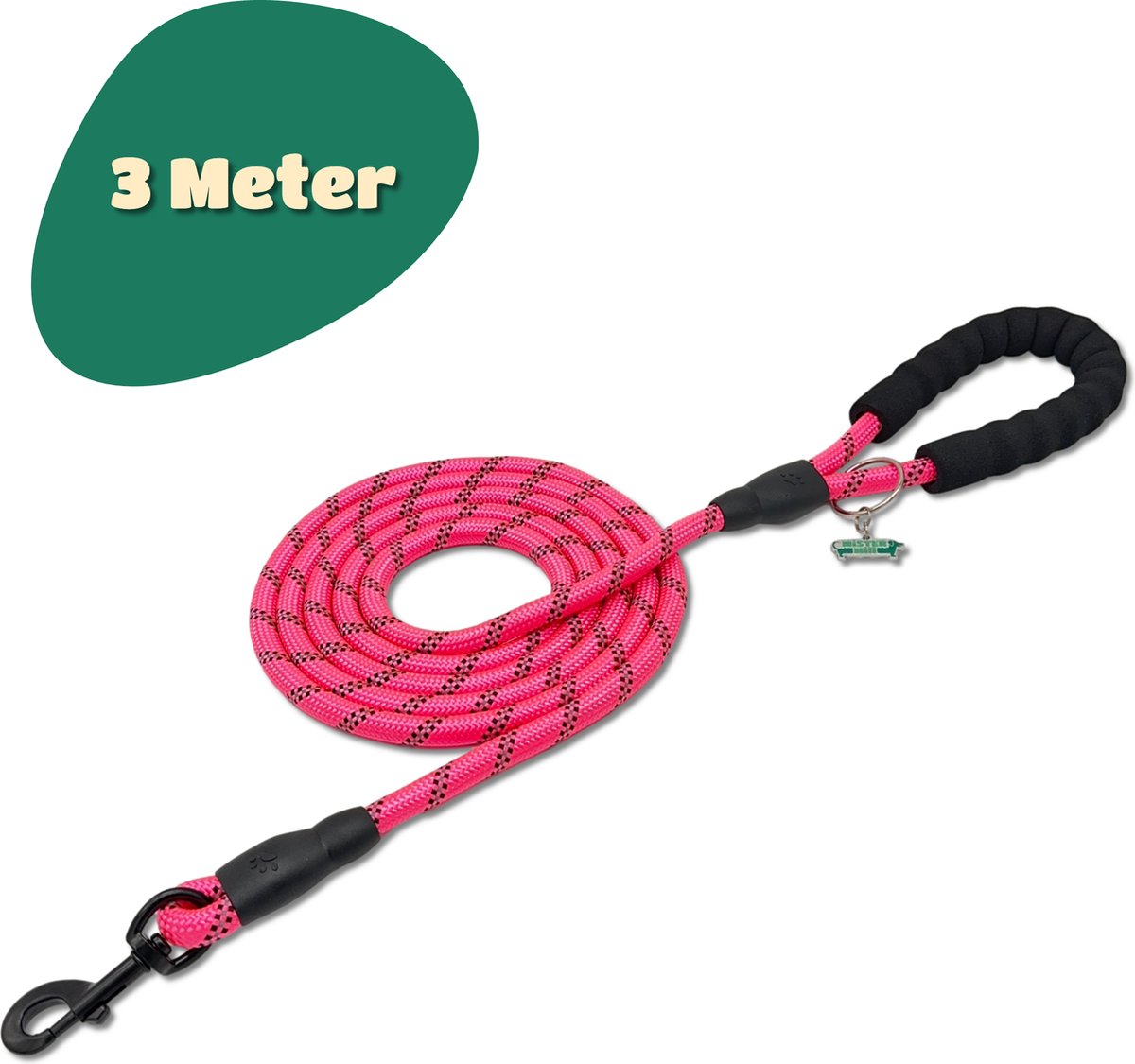 Bol.com Mister Mill Reflecterende Hondenriem 3 Meter Roze - Honden Riem - Hondenlijn - Honden Lijn aanbieding