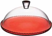 Pasabahce Taartplateau - Met stolp -Glas - 32cm - Onderkant Rood