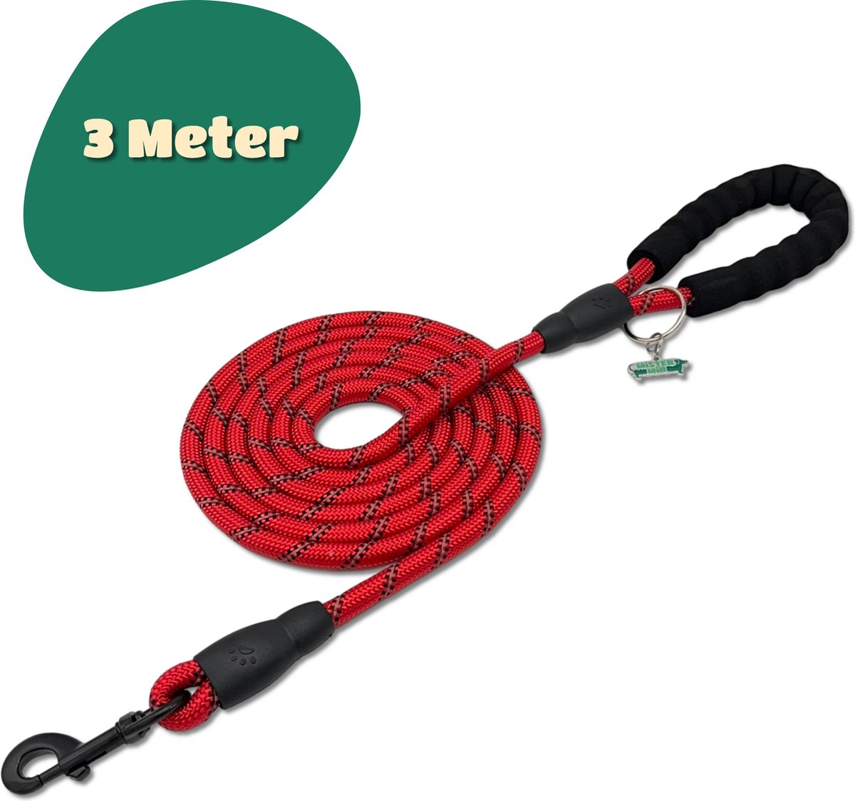 Bol.com Mister Mill Reflecterende Hondenriem 3 Meter Rood - Honden Riem - Hondenlijn - Honden Lijn aanbieding