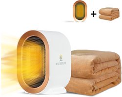 Zuinige Elektrische Kachel Met Deken - Kachelventilator - Kachel Elektrisch - Ventilatorkachel - Kachels - 1200W - Kacheltje Electrisch - Keramische Kachel - 2 Standen - Wit - Inclusief GRATIS deken