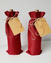 Wijnfleszak - jute look - cadeauverpakking - fles - 2 stuks - rood