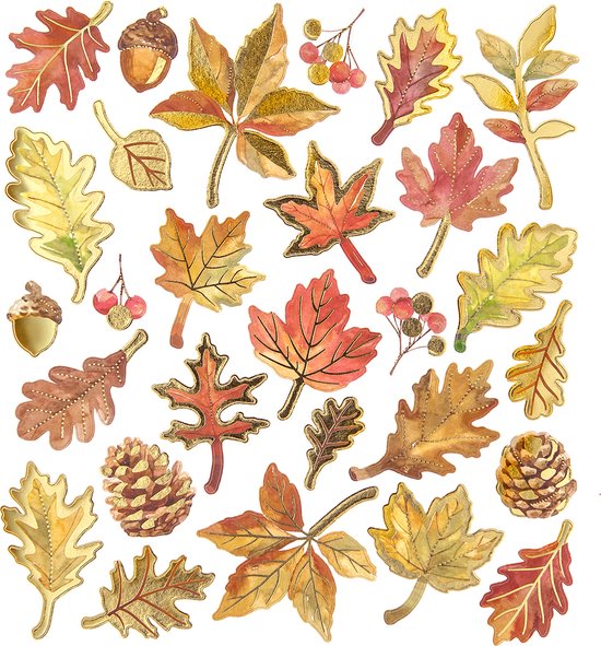 Foto: Luxe stickervel herfstbladeren met goudfolie accenten knutselen volwassenen herfst stickers herfst knutselen herfst kaarten maken stickers volwassenen scrapbooking herfstbladeren stickers