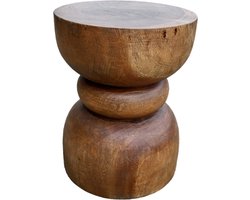 Massief Teakhouten Bijzettafel Rond Ø35cm | Sculptuur Zandloper Design | Handgemaakt uit Indonesië