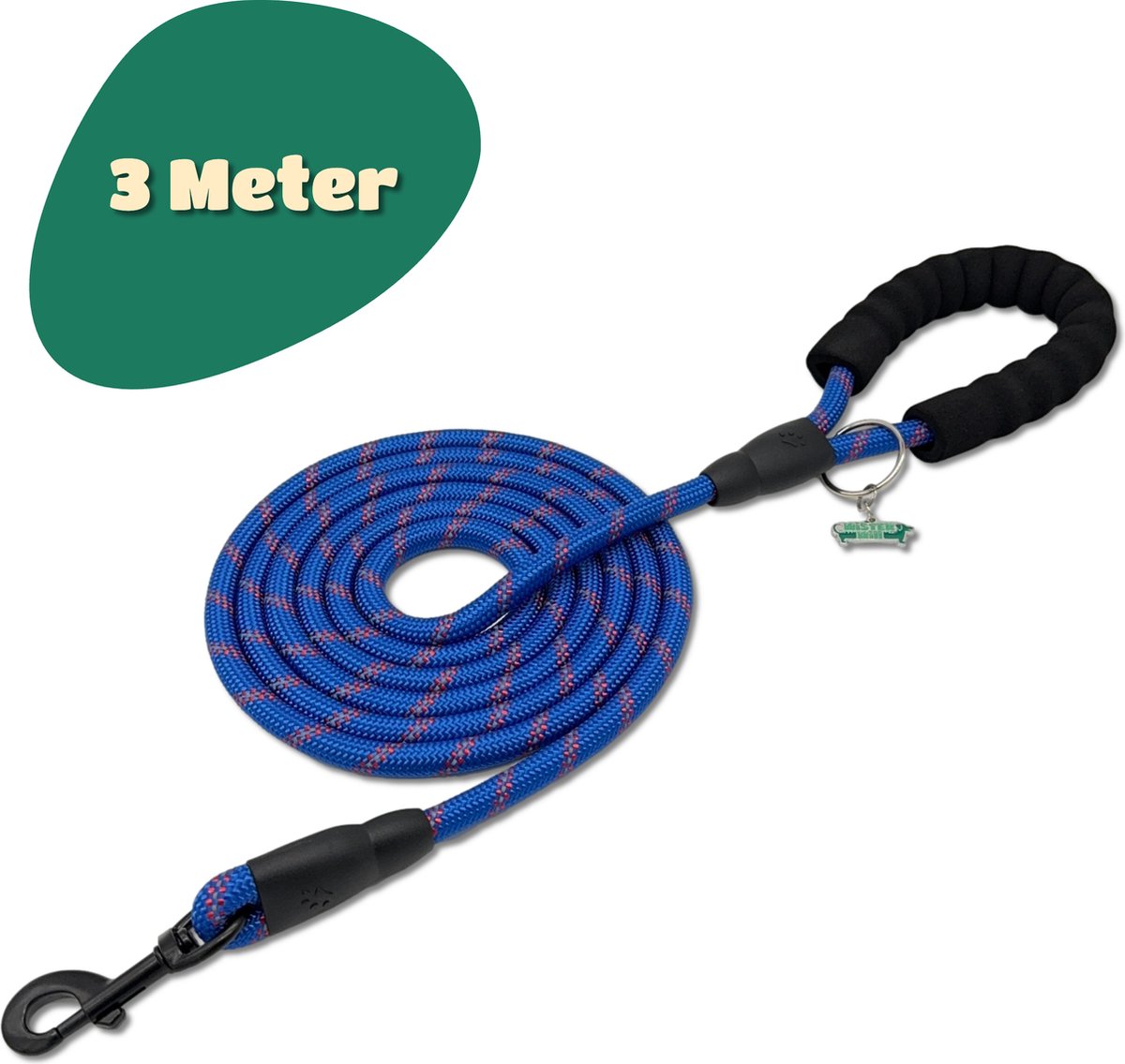 Bol.com Mister Mill Reflecterende Hondenriem 3 Meter Marine Blauw - Honden Riem - Hondenlijn - Honden Lijn aanbieding