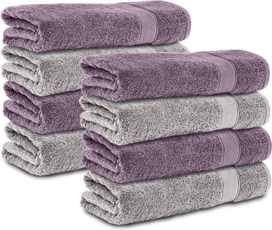 Komfortec handdoeken – Set van 8 - Badhanddoek 50x100 cm - 100% Katoen - Grijs&Violet
