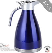 Borvat® - Koffie Pot - Isolatie - Dubbele Muur - Roestvrij Staal - Water - Karaf -Thermische - Thermos - Flessen - donkerblauw/zilver - 1.5L