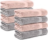 Komfortec handdoeken – Set van 8 - Badhanddoek 50x100 cm - 100% Katoen - Grijs&Roze