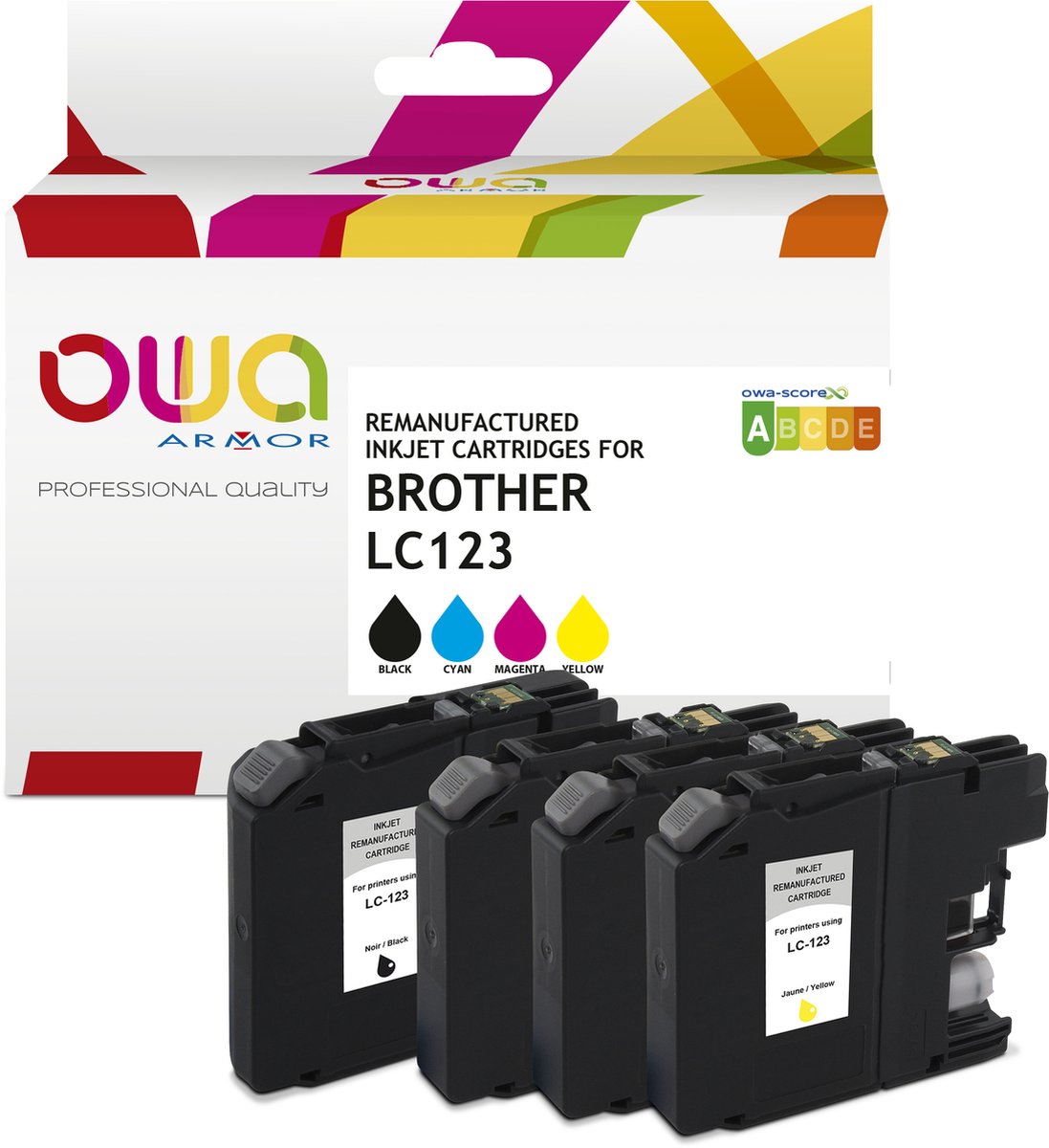 OWA Inkjet BROTHER LC123VALBP - Remanufactured Brother cartridge met chip - Zwart/Cyaan/Magenta/Geel - 750 Pagina's - LC123