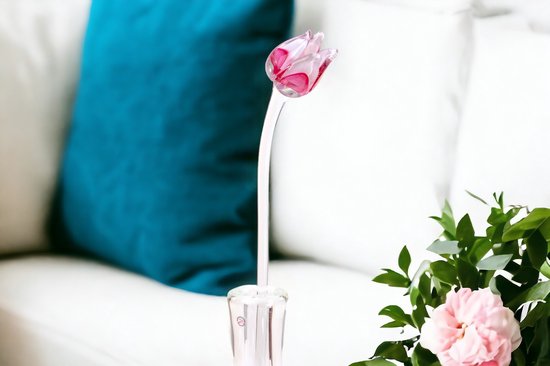 Tulp Roze Wit - Glazen Tulpen - Bloemen - Tulpen van Glas - Roos van Glas - Glazen Bloemen
