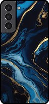 Smartphonica Telefoonhoesje voor Samsung Galaxy S21 Plus met marmer opdruk - TPU backcover case marble design - Goud Blauw / Back Cover geschikt voor Samsung Galaxy S21 Plus