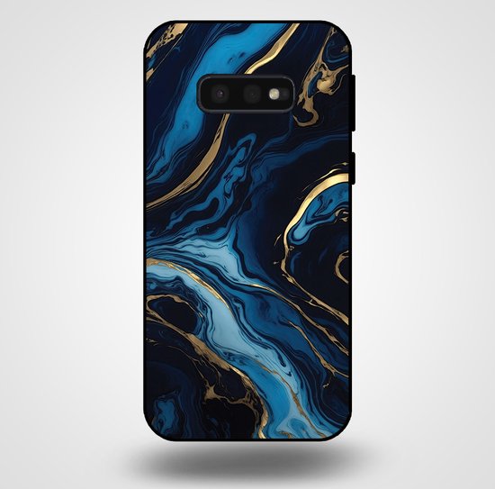 Smartphonica Telefoonhoesje voor Samsung Galaxy S10E met marmer opdruk - TPU backcover case marble design - Goud Blauw geschikt voor Samsung Galaxy S10E