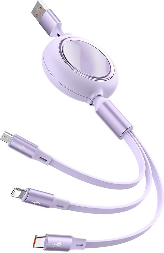 USB Kabel Splitter - Uitrekbare Oplaadkabel - Snellader - Met USB C, 8-PIN en Micro-USB Uitgang - Universeel voor GSM, Laptop, Tablet, Smartphone, Telefoon