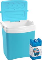 Koelbox met koelelementen - 25 liter - kunststof - blauw - 39 x 29 x 42 cm