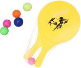 Beachball set geel - kunststof - 6x multi kleur balletjes - rubber - strandbal speelset