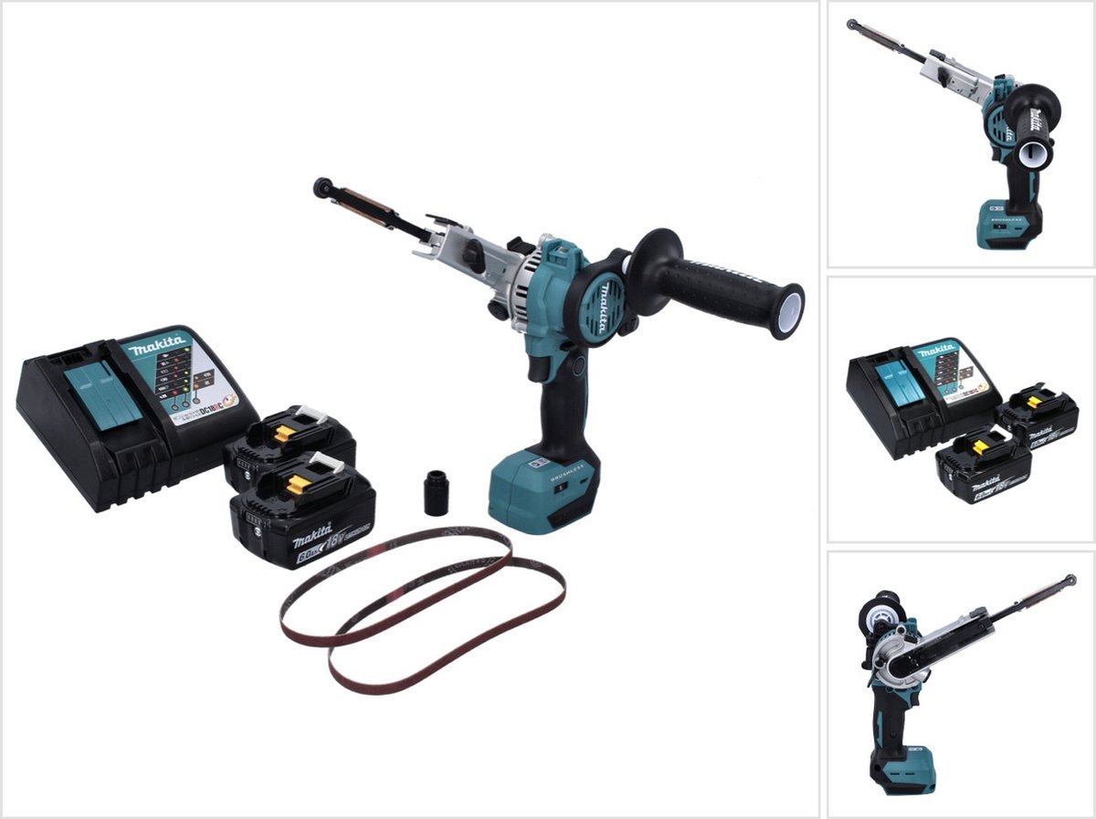 Makita DBS 180 RG accu-bandvijl 18 V 9 x 533 mm borstelloos + 2x accu 6.0 Ah + lader