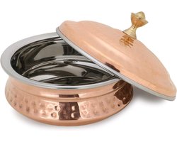 Serveerschaal Indisch servies roestvrij staal koper serveerplaat Handi serveerservies voor huishouden, restaurant en keuken (20 cm) 1200 ml
