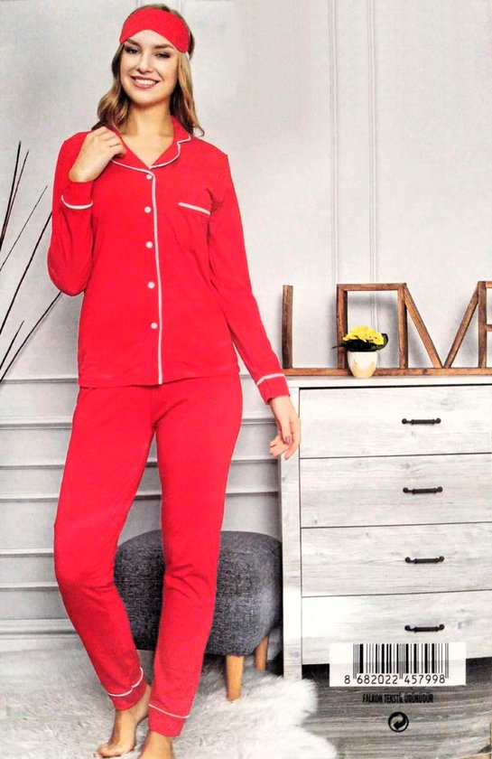 Sophia Mila Dames Luxe Pyjama | 2-delige Set | Lange Mouwen | Pyama Dames Volwassenen | Lange mouw | Blouse | Katoen | Pyjama Dames | Maat XL