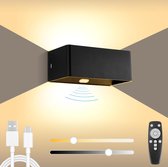 Moderne Indoor Wandlamp - met Bewegingssensor & Timingfunctie - Snoerloze Accu Lamp met Afstandsbediening - USB Oplaadbaar - 6W - Timingfunctie