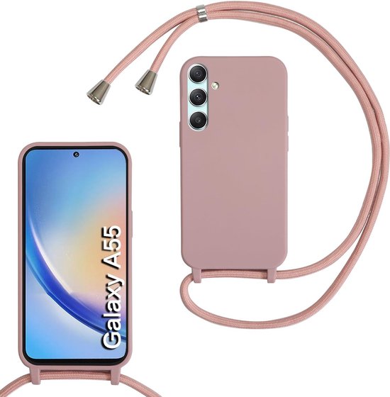 Casemania Hoesje Geschikt voor Samsung Galaxy A55 - Roze - Siliconen Back Cover met Koord