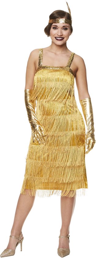 Karnival Costumes 20's Party Jaren 20 Stralende Gouden Flapper Jurk Charleston Kostuum Carnavalskleding Dames - Polyester - Maat L - 3-Delig Jurk/Handschoenen/Hoofdband