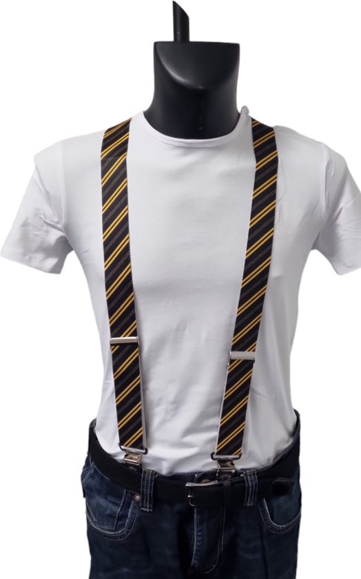 bretels heren - Bretels - bretels heren volwassenen - bretellen voor mannen - bretels heren met brede clip Zwart - Geel