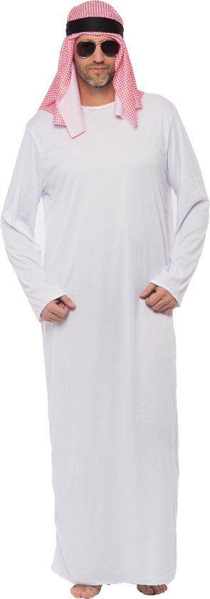 Partychimp Costume de Cheikh Costume Arabe pour Homme Costume Arabe Costume de Déguisements Déguisement pour Homme Adultes 10001 Nuit - Polyester - Taille Unique - 3 pièces Tunique/Bandeau/Foulard