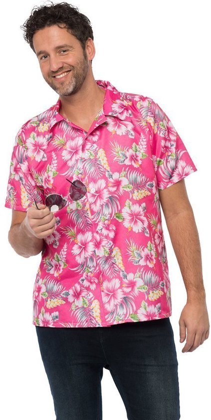 Partychimp Luxe Hawaii Blouse Mannen Carnavalskleding Heren Foute Party Verkleedkleren Volwassenen - Polyester - Roze - Maat XL