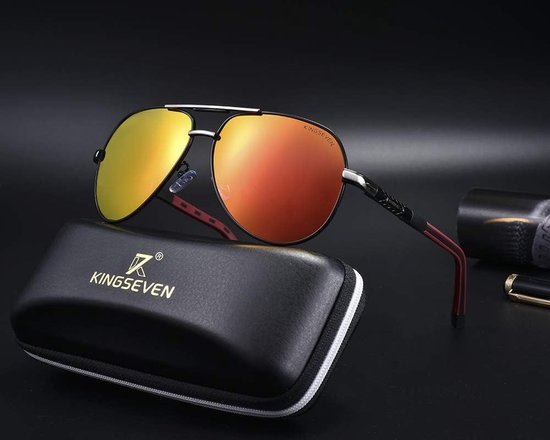 MIRO - KingSeven - Zonnebril Heren - Rood/Zwart - Zonnebril - Bril met Polariserende glazen - Pilotenbril - polarisatie filter UV400 van Mi — afbeelding 3