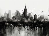 Skyline Stad Zwart Wit - Aquarel Canvas Stad - formaat - 90x60cm