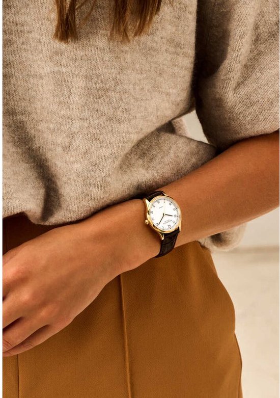 BUREI Mini horloge dames analoog kwarts Demenhorloge elegant polshorloge dames met lederen armband voor vrouwen (zwart