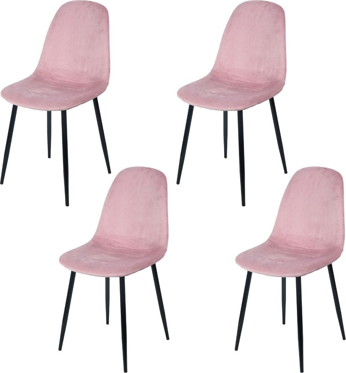 "INOUI" Set van 4 fluwelen stoelen in roze met zwarte metalen poten