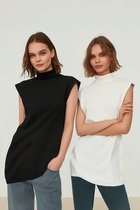 Trendyol Vrouwen Standaard mouw Basis Zwart-wit 2-pack met opstaande kraag, mouwloos ondergoed, voering, tuniek TCTSS21UK0033