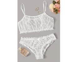 Finnacle - "Sexy Lingerie Erotische Ondergoed Wit Polka Dot Mesh Franje Trim Lace Lingerie Set Top Kant Onzichtbare Beha Voor Vrouwen"