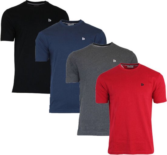 4-Pack Donnay - T-shirt (Vince) - Sportshirt - Heren - Black/Navy/Charcoal/Berry-red (601) - maat XXL