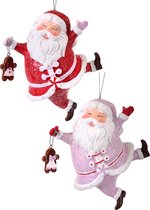 Viv! Christmas Kerstornament - Kerstman met Gingerbread Mannetjes - set van 2 - roze rood - 10cm