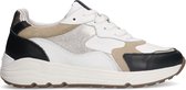 Manfield - Dames - Witte leren sneakers met goudkleurige en zwarte details - Maat 39