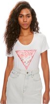 Guess SS RN Satin Triangle Tee Dames T-Shirt - Wit - Maat S