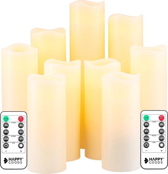 Happy Goods® - 9 delige Led kaarsen set - ECHTE WAX - 2 afstandsbedieningen – bewegende vlam