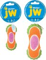 JW Mixups Ribbed Barbell - Hondenspeeltje - Met pieper - Groen/oranje/roze - Small - 10 cm