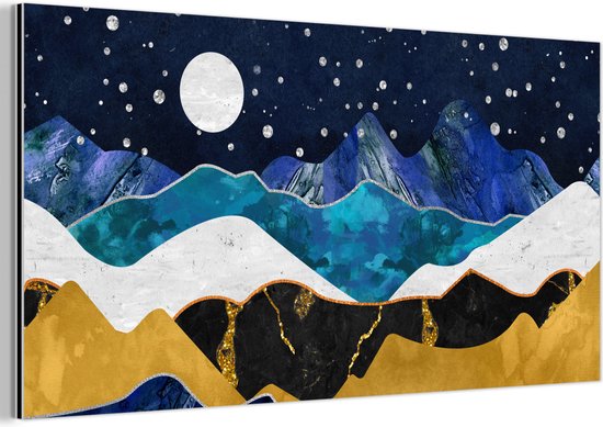 Décoration murale Métal - Peinture Aluminium Industriel - Nuit - Or - Marbre - Abstrait - Paysage - Berg - 40x20 cm - Dibond - Photo sur aluminium - Décoration murale industrielle - Pour le salon/chambre