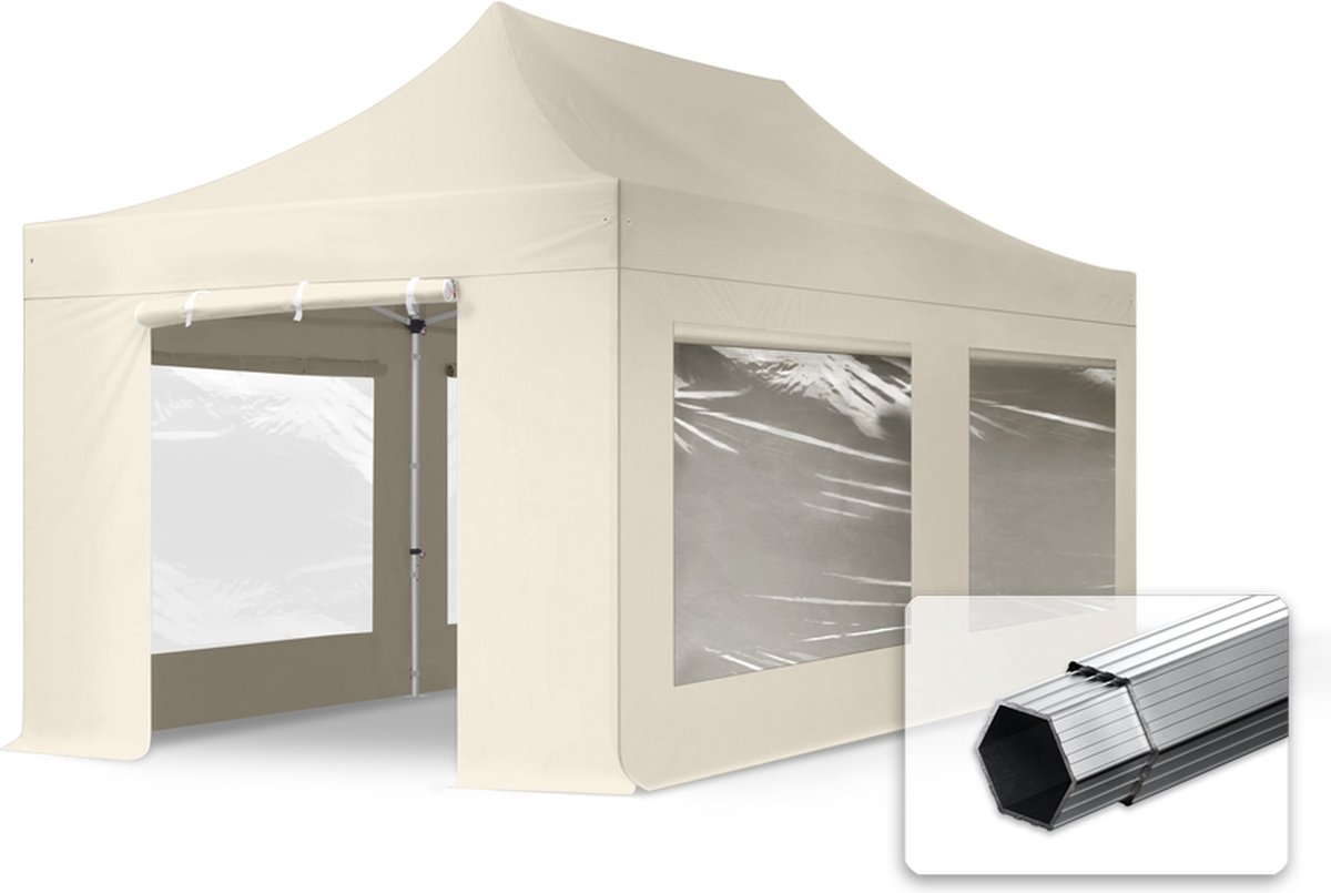 TOOLPORT 3x6 m Easy Up partytent Vouwpaviljoen met zijwanden (4 panorama) PROFESSIONAL alu 40mm crème