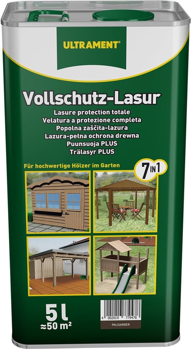 Ultrament 7-in-1 Universele Houtbeits, Palissander, 5 liter - Vochtbescherming, UV-bescherming & nanotechnologie - ideaal voor tuinhuisjes, gevels en meer. Uitgebreide bescherming voor buitenhout.